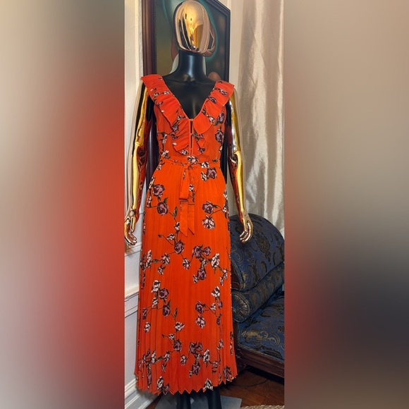 Lulus Dresses & Skirts - NWOT Lulus Loved By You Red Orange Floral Print Pleated Chiffon Maxi Dress